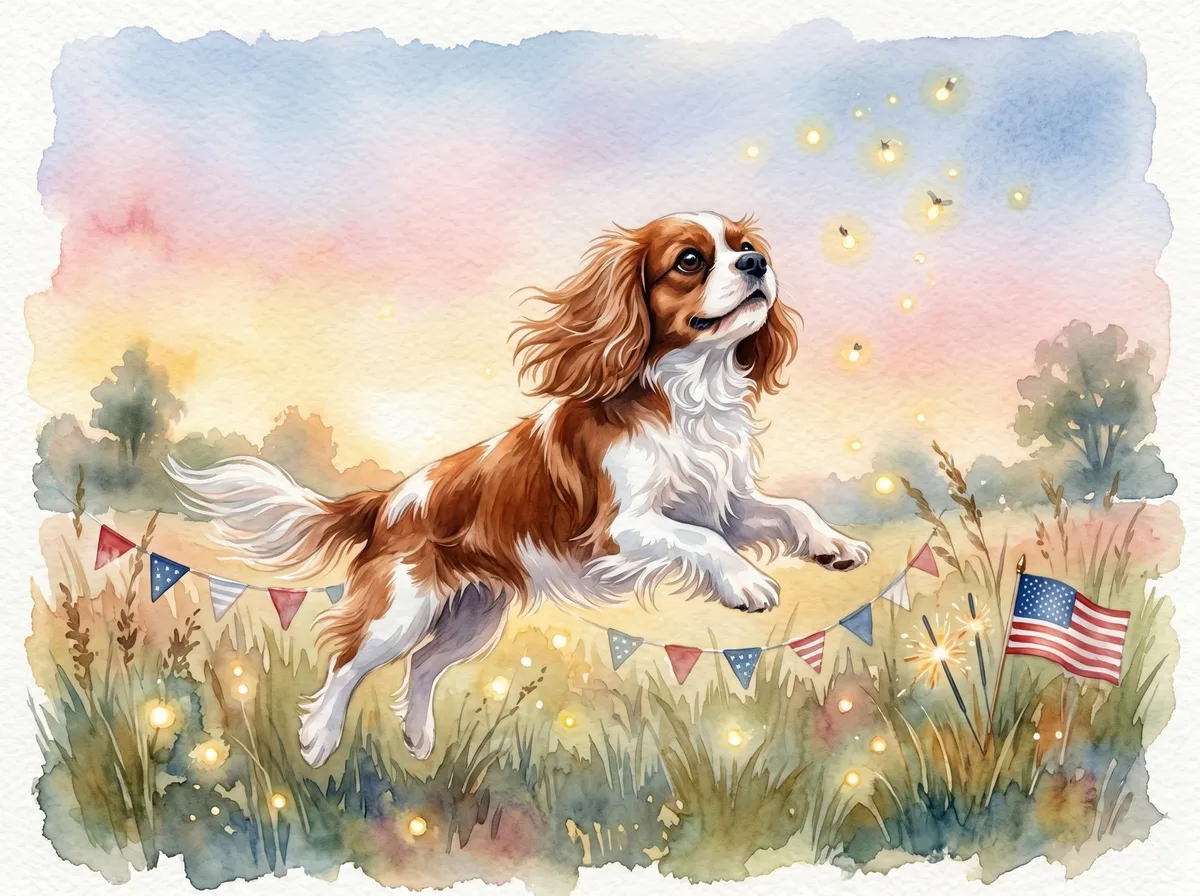 Cavalier King Charles Spaniel watercolor calendar month 7